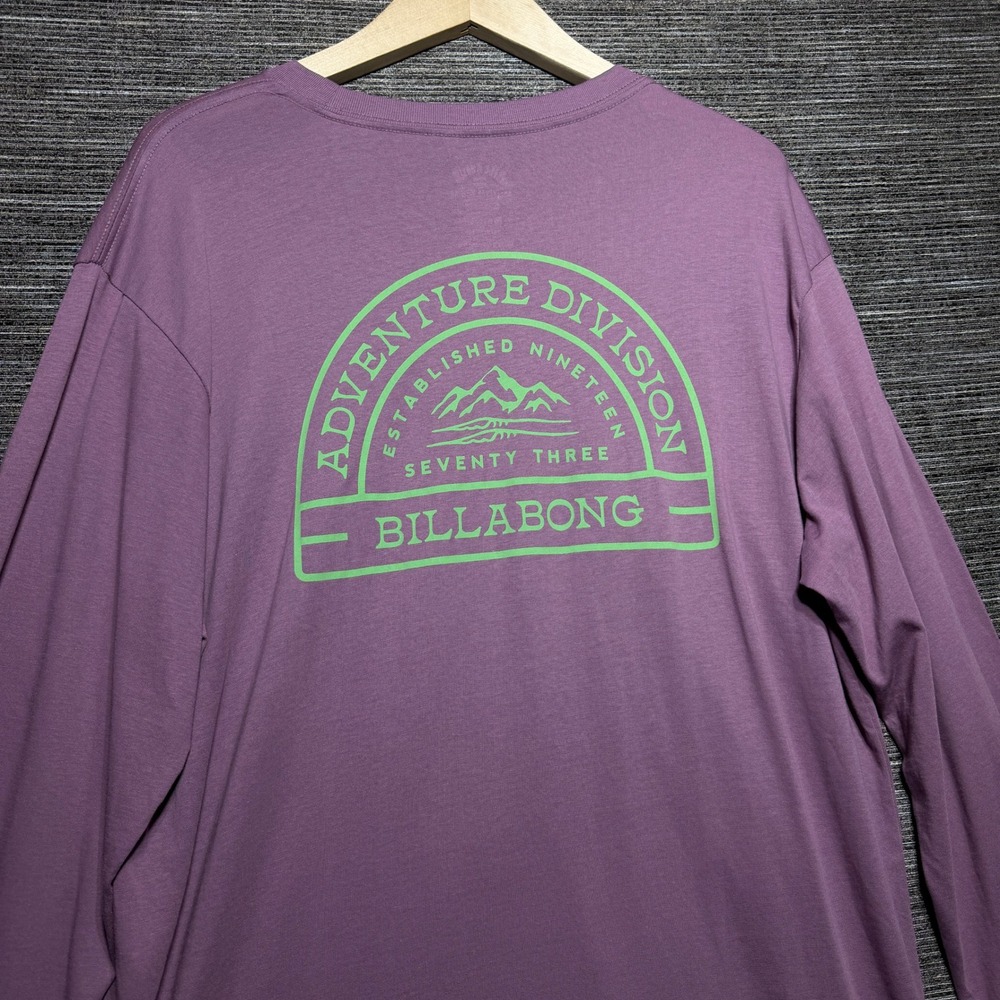 Billabong T-Shirt Mens XL Purple LS Adventure Division Graphic Organic Cotton